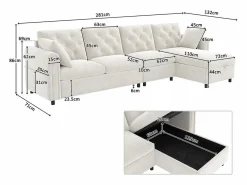 ModernLuxe Sofá de esquina moderno en L - Con espacio de almacenamiento - Ajustable a izquierda y derecha - Con bolsillos laterales de almacenamiento - Terciopelo - ​​​