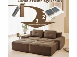 Outlet Sofá de Esquina Modular en Pana, con 2 otomanas y 2 cojines, 204x177x69cm, Marrón Sofá Modular|Sofás Club