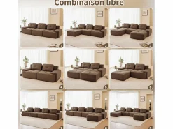 Outlet Sofá de Esquina Modular en Pana, con 2 otomanas y 2 cojines, 204x177x69cm, Marrón Sofá Modular|Sofás Club