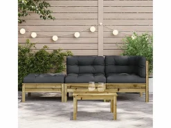 Clearance Sofá de jardín con cojines y reposapiés 2 plazas ES878356 Marru00f3n