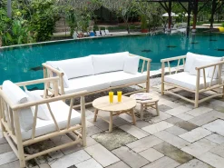 Sofá de jardín de teca con cojines - Natural claro y blanco TULUM Salones De Jardín