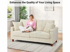 Sofá de terciopelo acanalado de 2 a 2 años, sofá derecha acolchado moderno grande con asientos extra profundos de 56 cm - 2 cojines - 178x76x89cm - Sofá Escandinavo|Sofá De Terciopelo