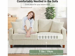 Sofá de terciopelo acanalado de 2 a 2 años, sofá derecha acolchado moderno grande con asientos extra profundos de 56 cm - 2 cojines - 178x76x89cm - Sofá Escandinavo|Sofá De Terciopelo