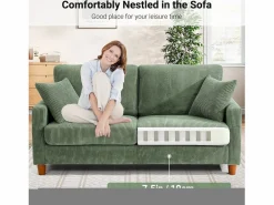 Online DripeX Sofá de terciopelo acanalado de 2 a 2 años, sofá derecha acolchado moderno grande con asientos adicionales de 56 cm - 2 cojines - 178x76x89cm - Verde