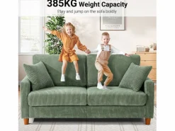 Online DripeX Sofá de terciopelo acanalado de 2 a 2 años, sofá derecha acolchado moderno grande con asientos adicionales de 56 cm - 2 cojines - 178x76x89cm - Verde