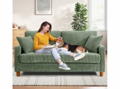 Online DripeX Sofá de terciopelo acanalado de 2 a 2 años, sofá derecha acolchado moderno grande con asientos adicionales de 56 cm - 2 cojines - 178x76x89cm - Verde