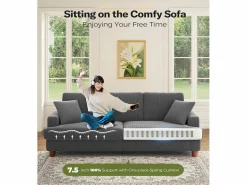 DripeX Sofá de terciopelo acanalado de 3 salones, sofá derecha acolchado moderno grande con asientos profundos adicionales de 53 cm - 2 cojines - 220x76x84cm -