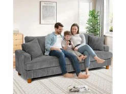 DripeX Sofá de terciopelo acanalado de 3 salones, sofá derecha acolchado moderno grande con asientos profundos adicionales de 53 cm - 2 cojines - 220x76x84cm -