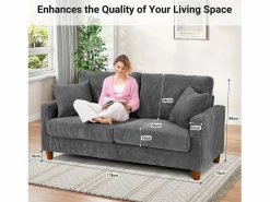 Hot Sofá de terciopelo acanalado de 2 a 2 años, sofá derecha acolchado moderno grande con asientos adicionales de 56 cm - 2 cojines - 178x76x89cm - Todos Los Sofás|Sofá Escandinavo