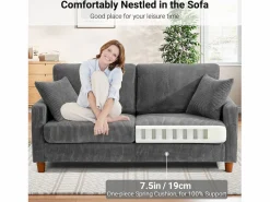 Hot Sofá de terciopelo acanalado de 2 a 2 años, sofá derecha acolchado moderno grande con asientos adicionales de 56 cm - 2 cojines - 178x76x89cm - Todos Los Sofás|Sofá Escandinavo