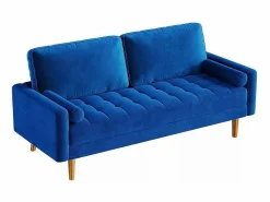 Clearance DripeX Sofá de terciopelo de 2 asientos, sofá mini dormitorio con reposabrazos, pies de madera cónicos, sofá fijado un respaldo bajo Azul