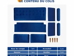 Clearance DripeX Sofá de terciopelo de 2 asientos, sofá mini dormitorio con reposabrazos, pies de madera cónicos, sofá fijado un respaldo bajo Azul