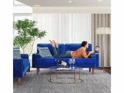 Sale DripeX Sofá de terciopelo derecho y madera maciza - 3 lugares - carga máxima 300 kg - 176x78x85cm Azul
