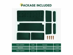 DripeX Sofá de terciopelo de 2 salones modernos, reposabrazos acolchados, madera maciza, madera blanda, 143x77x86cm Verde