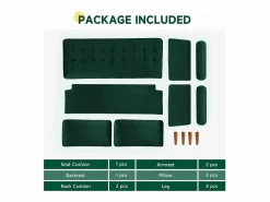 DripeX Sofá de terciopelo de 2 salones modernos, reposabrazos acolchados, madera maciza, madera blanda, 143x77x86cm Verde