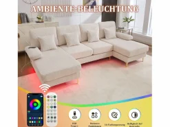 New Sofá en forma de U - 265 x 135 x 88 cm - con LED + puerto USB-C + 4 cojines - terciopelo - Sofá - 4 Plazas