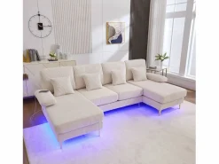 New Sofá en forma de U - 265 x 135 x 88 cm - con LED + puerto USB-C + 4 cojines - terciopelo - Sofá - 4 Plazas