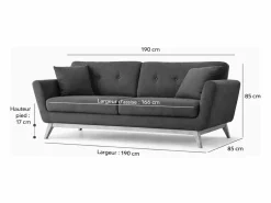 Concept-Usine Sofá escandinavo 3 plazas de terciopelo gris HOGA