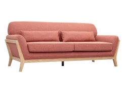 Miliboo Sofá escandinavo de 3 plazas de tela de terciopelo texturizado color y madera clara YOKO