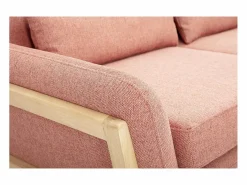 Miliboo Sofá escandinavo de 3 plazas de tela de terciopelo texturizado color y madera clara YOKO