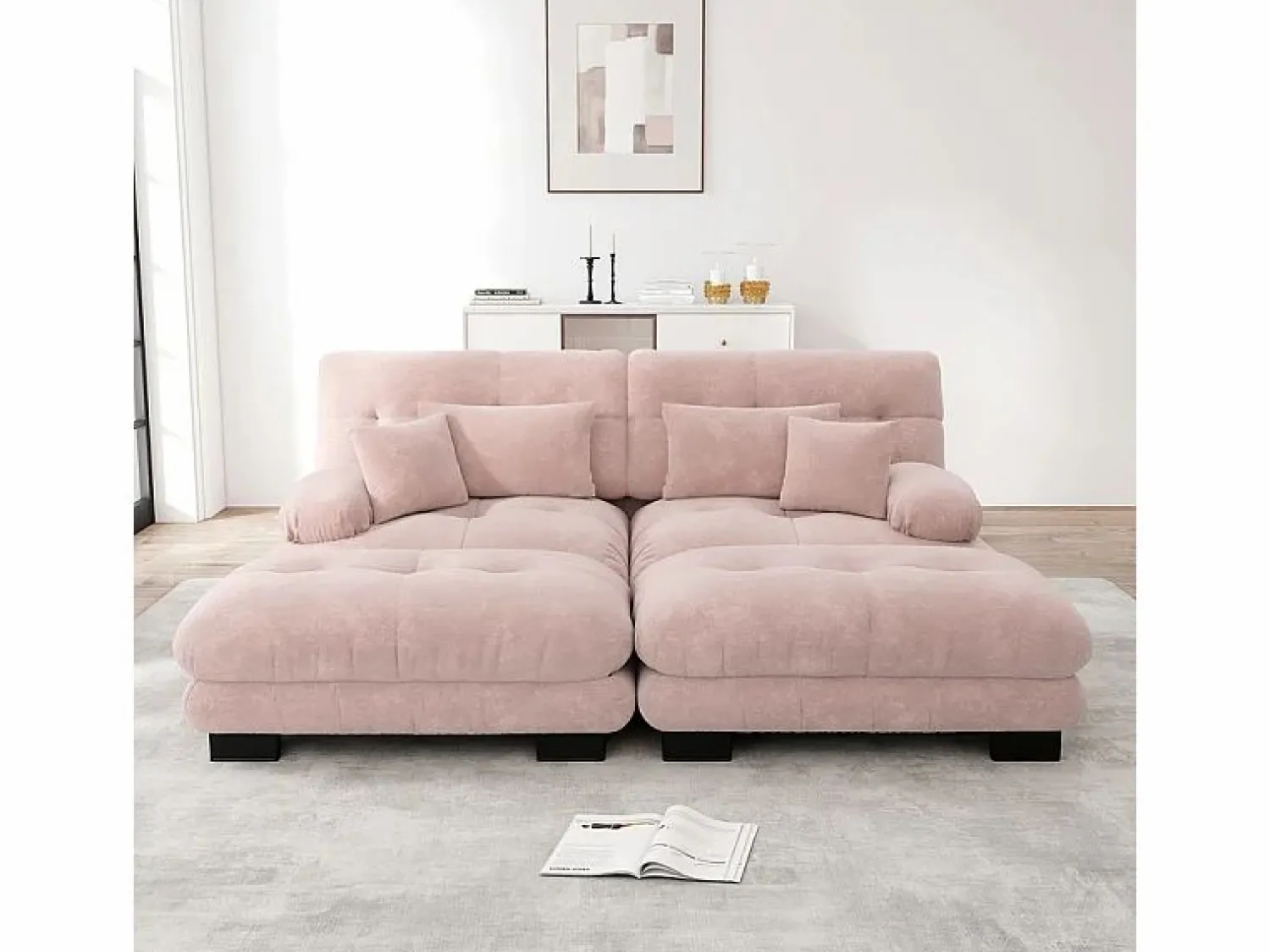 Sale Sofá esquina 2 plazas + 2 poufs - con 4 cojines - tejido felpa - 220x145x81cm Sofás Club