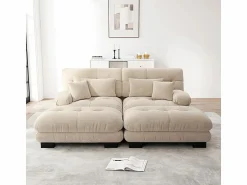 New DripeX Sofá esquina 2 plazas + 2 poufs - con 4 cojines - tejido felpa - 220x145x81cm Beige