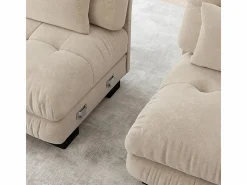 New DripeX Sofá esquina 2 plazas + 2 poufs - con 4 cojines - tejido felpa - 220x145x81cm Beige