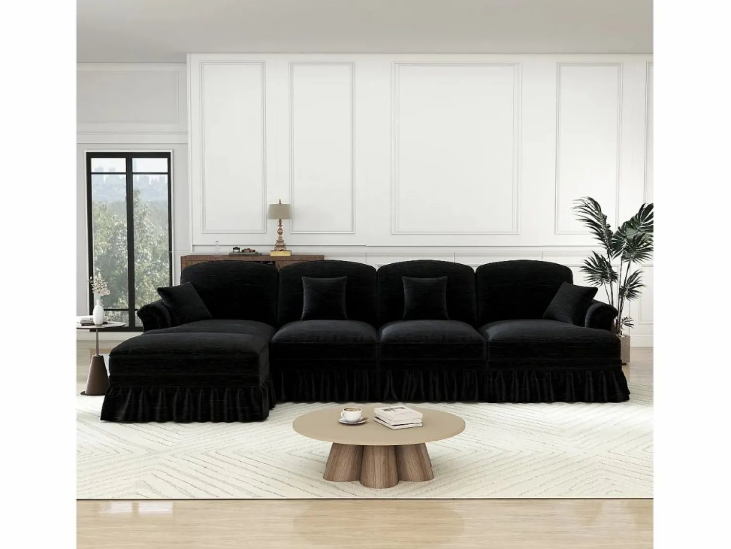 Sofá Esquina Modular 4 Plazas en L - Chenille - Funda Extraíble y Puf - 350x140x93cm - Sofás Club