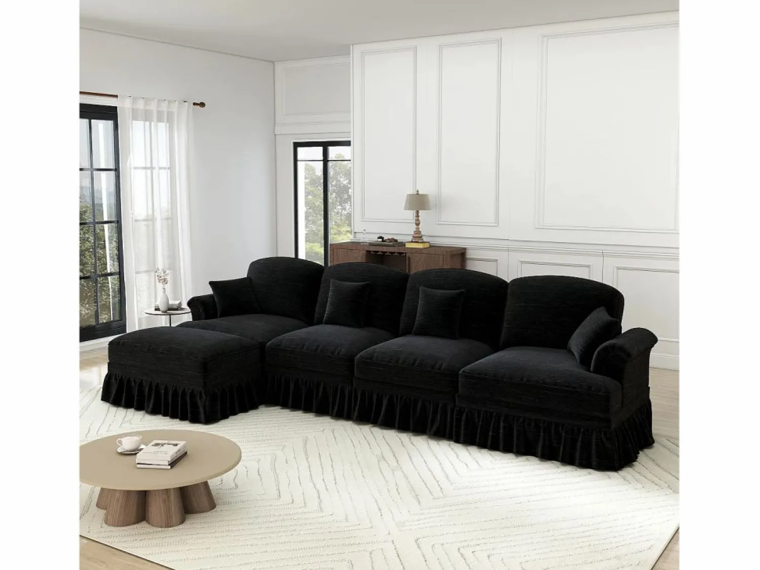 Sofá Esquina Modular 4 Plazas en L - Chenille - Funda Extraíble y Puf - 350x140x93cm - Sofás Club