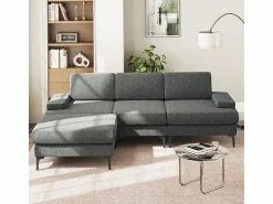 DripeX Sofá Esquinero 3 Plazas en Chenilla - con Puff - Carga Máx. 650kg - 244x146x83cm -