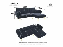 Outlet Hauss Spole Sofá esquinero convertible de 3 plazas - Terciopelo - Negro