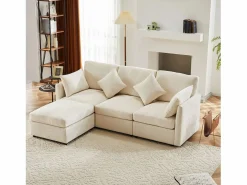 Clearance ModernLuxe Sofá esquinero de 3 plazas - con reposapiés modular - chenilla - Beige