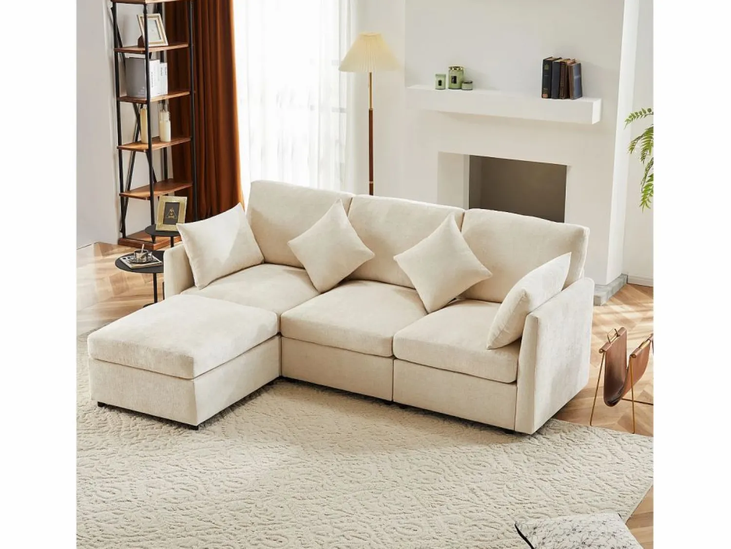 Clearance ModernLuxe Sofá esquinero de 3 plazas - con reposapiés modular - chenilla - Beige