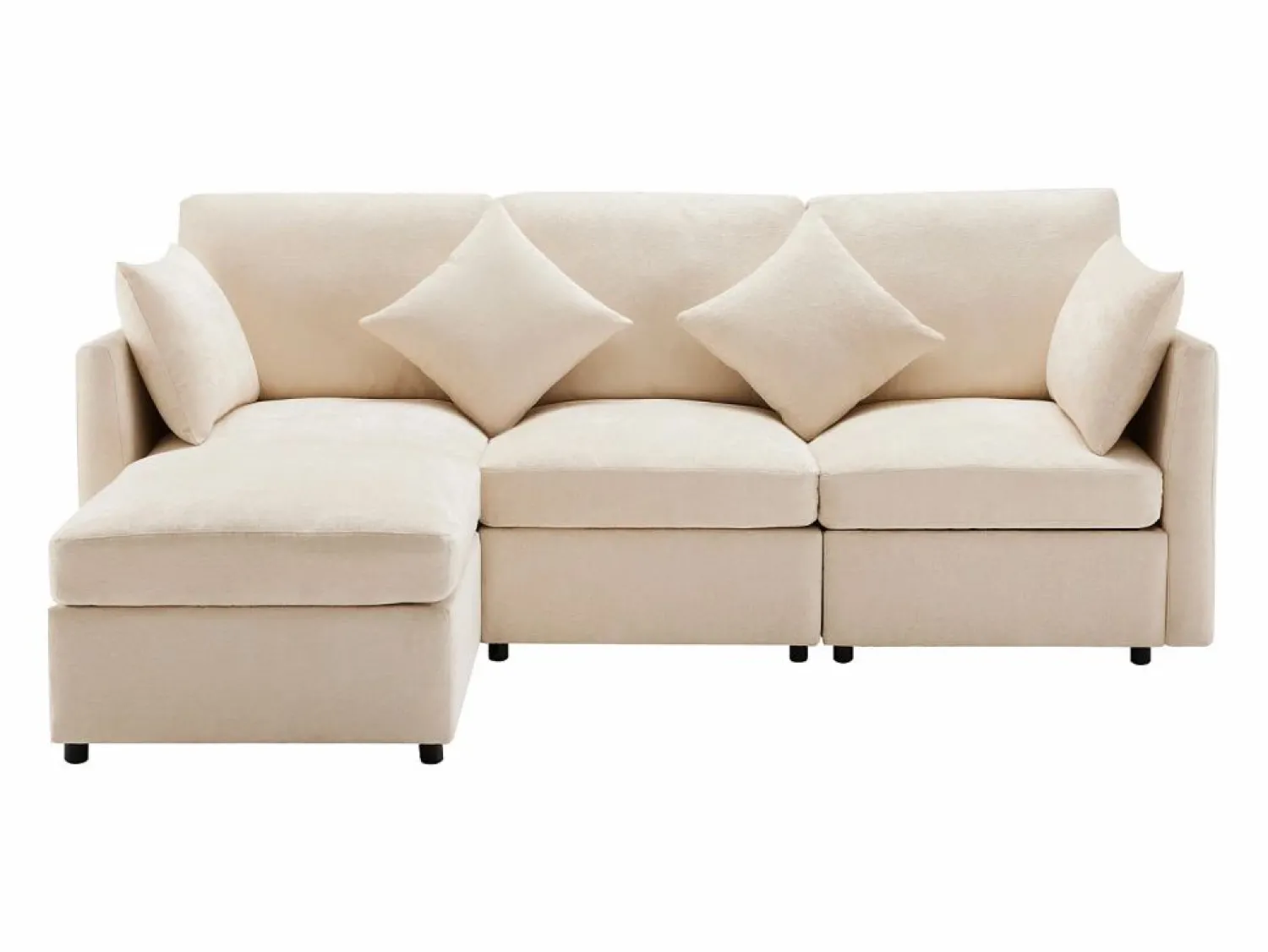 Clearance ModernLuxe Sofá esquinero de 3 plazas - con reposapiés modular - chenilla - Beige