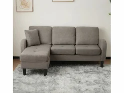 New Sofá esquinero de 3 plazas con chaise longue - 185 x 118 x 82 cm - tejido transpirable de algodón y lino - oscuro antiguo Sofá Vintage|Sofá - 3 Plazas