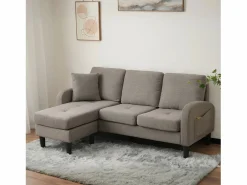 New Sofá esquinero de 3 plazas con chaise longue - 185 x 118 x 82 cm - tejido transpirable de algodón y lino - oscuro antiguo Sofá Vintage|Sofá - 3 Plazas