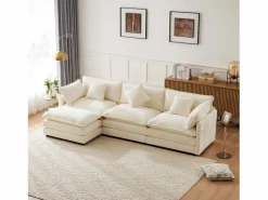Hot ModernLuxe Sofá esquinero de chenilla de 3 plazas con reposapiés modular - Beige