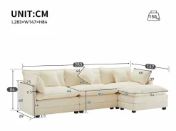 Hot ModernLuxe Sofá esquinero de chenilla de 3 plazas con reposapiés modular - Beige