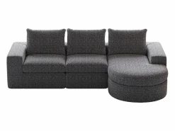 Outlet Sofá esquinero - Sofá de 3 plazas con 3 cojines y 2 reposacabezas - chenilla Gris