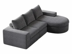Outlet Sofá esquinero - Sofá de 3 plazas con 3 cojines y 2 reposacabezas - chenilla Gris