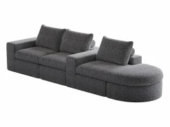 Outlet Sofá esquinero - Sofá de 3 plazas con 3 cojines y 2 reposacabezas - chenilla Gris