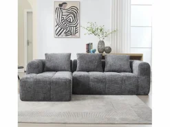 Online Sofá esquinero - Sofá recto con bolsillos de almacenamiento y 3 cojines - con chaise longue y reposabrazos Gris