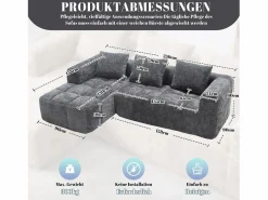 Online Sofá esquinero - Sofá recto con bolsillos de almacenamiento y 3 cojines - con chaise longue y reposabrazos Gris