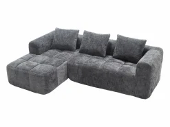 Online Sofá esquinero - Sofá recto con bolsillos de almacenamiento y 3 cojines - con chaise longue y reposabrazos Gris