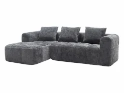 Online Sofá esquinero - Sofá recto con bolsillos de almacenamiento y 3 cojines - con chaise longue y reposabrazos Gris
