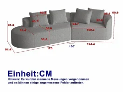 Sale DripeX Sofá Esquinero Izquierdo Moderno Súper Grande 4 Plazas, con 4 Cojines, Chaise Longue Curva, Tejido Chenilla, Gris antracita