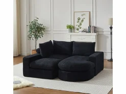 Clearance Sofá Esquinero Modular 3 Plazas, con Chaise Longue Curva Reversible, 3 Cojines y Almohadas Cervicales, Tejido Chenilla, Sofás Club
