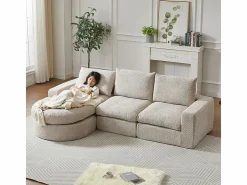 DripeX Sofá Esquinero Modular 3 Plazas, con Chaise Longue Curva Reversible, 3 Cojines y Almohadas Cervicales, Tejido Chenilla,