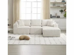 DripeX Sofá Esquinero Modular 3 Plazas, de Pana, con Portavasos, Cojines y Bolsillos Laterales, Chaise Longue 118cm,