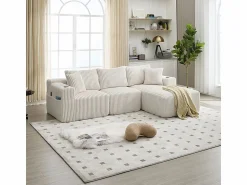 DripeX Sofá Esquinero Modular 3 Plazas, de Pana, con Portavasos, Cojines y Bolsillos Laterales, Chaise Longue 118cm,